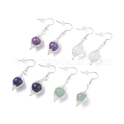 Boucles d'oreilles rondes tressées en pierre naturelle&nbsp;EJEW-JE04844
