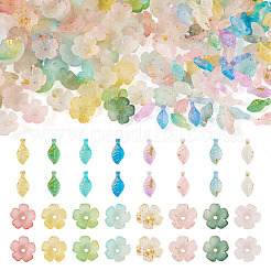200 set di 2 ciondoli a forma di foglia in acrilico e copriperline a forma di fiore&nbsp;MACR-TA0002-91