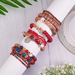 5 Stück 5 Stil Holz & Glas Samen & Acryl Perlen Stretch Armbänder Set mit Baseball&nbsp;JB709C