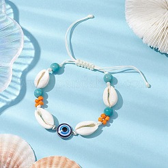 Braccialetti estivi con conchiglie da spiaggia e perline sintetiche intrecciate di turchese&nbsp;BJEW-JB10373