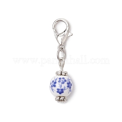Pendentifs ronds en porcelaine imprimés de fleurs faits à la main&nbsp;HJEW-JM03668