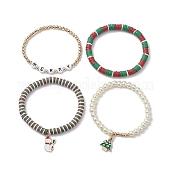 4 pièces ensemble de bracelets extensibles en argile polymère de 4 styles&nbsp;BJEW-TA00496