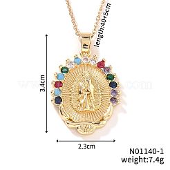 Collane in ottone con zirconi cubici ovali e pendente della Vergine Maria per donna&nbsp;YT6762-1