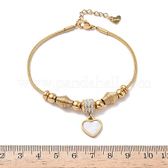 Braccialetti con ciondoli in acciaio inossidabile 201 e conchiglie naturali e strass in argilla polimerica in stile europeo&nbsp;BJEW-G765-03G-02