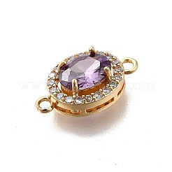 Breloques de connecteur ovales en laiton et zircone cubique violette&nbsp;KK-D312-08G