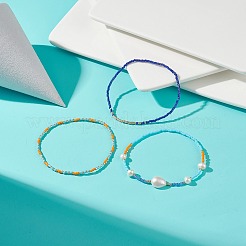 Set di braccialetti elasticizzati con perline di semi di vetro e perle naturali in stile 3 pz 3 per donna&nbsp;BJEW-JB08891