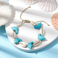 Sommerliche Armbänder aus geflochtenen Perlen aus Kauri-Muschel und synthetischem Türkis&nbsp;BJEW-JB10370