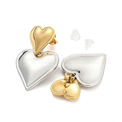 Boucles d'oreilles pendantes à double cœur en acier inoxydable 304 pour femmes&nbsp;LS-EJEW-D076-01D-GP