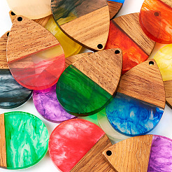 16 pièces 8 couleurs résine transparente et pendentifs en bois de noyer&nbsp;RESI-TA0002-66