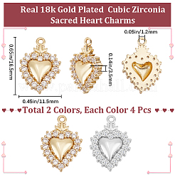 8 pz 2 colori placcatura cremagliera ottone micro pavé zirconi cubici trasparenti pendenti&nbsp;KK-BBC0009-69