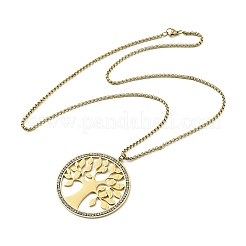 Collana con ciondolo albero della vita in acciaio inossidabile 304 con strass di cristallo e catena a maglie per donna&nbsp;NJEW-F370-01A-G