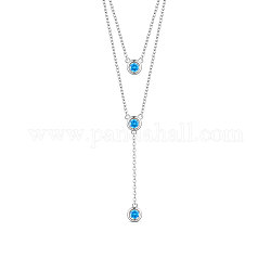 Двухъярусные ожерелья shegrace 925 из стерлингового серебра, с тремя круглыми синими ааа кубический цирконий подвеска, платина, 14.96 дюйм ~ 16.54 дюйма (38~42 см)