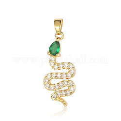 Brass Micro Pave Cubic Zirconia Pendants, Snake Charms, Real 18K Gold Plated, 28x12x2.2mm