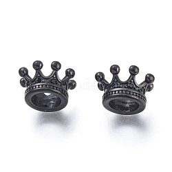 Perles européennes en 304 acier inoxydable, Perles avec un grand trou   , avec des perles zircons, couronne, gunmetal, 11x7mm, Trou: 6mm
