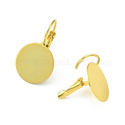 Brass Leverback Earring Findings, Long-Lasting Plated, Flat Round, Real 18K Gold Plated, Tray: 15mm, 23x15x11mm, Pin: 0.8mm