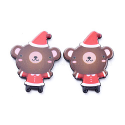Cabochons en acrylique peint, pour le jour de Noël, ours avec chapeau, brun, 37x29.5x3.5mm