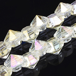 Chapelets de perles en verre électrolytique , de couleur plaquée ab , facette, diamant, beige, 6x5mm, Trou: 1mm, Environ 100 pcs/chapelet, 17.12 pouce