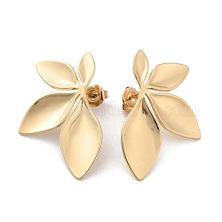 304 Stainless Steel Stud Earrings, Flower, Real 14K Gold Plated, 34.5x22.5mm