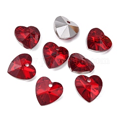 Handmade Glass Pendants, Faceted Heart, Great For Mother's Day Bracelet Making, Dark Red, Silver Plated, 8mm thick, hole: 1mm