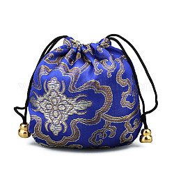 Seidenbrokat-Schmuckverpackungsbeutel im chinesischen Stil, Geschenkbeutel mit Kordelzug, glückverheißendes Wolkenmuster, Blau, 11x11 cm