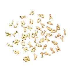 Ion Plating(IP) 304 Stainless Steel Charms, Laser Cut, Random Letter A~Z Charm, Real 18K Gold Plated, 8~8.5x2~6.5x1mm, Hole: 1.2mm
