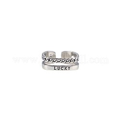 925 Sterling Silber Manschettenringe, offener Ring, Wort Glück, Antik Silber Farbe