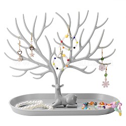 Support organisateur de bijoux, porte-arbre en bois de renne, avec plateau présentoir à bijoux, pour le stockage de bijoux de décoration à la maison (blanc), gris clair, 12x24x1.6 cm