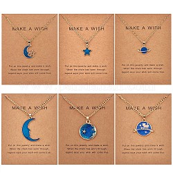 6 collana con ciondolo luna blu, lega regolabile smalto stella blu pianeta gatto ciondola ciondoli collana regali per le donne amanti compleanno di natale, oro, 16.54 pollice (42 cm)