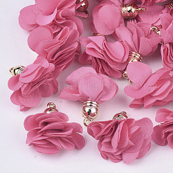 Décorations de pendentif en tissu, avec les accessoires acryliques, fleur, rose chaud, 25~30x28~35mm, Trou: 2mm