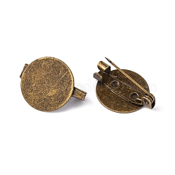 Brass Brooch Cabochon Settings, Flat Round, Antique Bronze, Tray: 15mm, 15x19mm