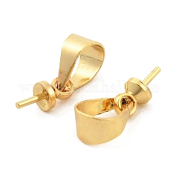 Brass Cup Peg Bails, Real 18K Gold Plated, 11mm, Hole: 4x5mm, Pin: 0.8mm