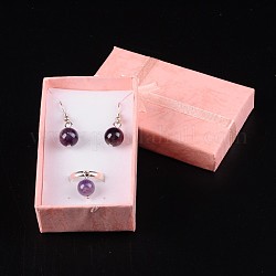 Картонные коробки ювелирных изделий, с губкой внутри и лентой-бантом (случайный цвет), прямоугольные, розовые, 80x50x25 мм