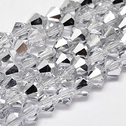 Galvanoplastia facetada imitación bicona hilos de perlas de cristal austriaco, medio platinado, aa grado, 3x3mm, agujero: 1 mm, aproximamente 120~125 pcs / cadena, 14.8 pulgada