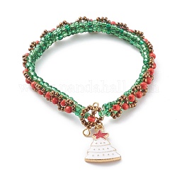 Bracelets à breloques extensibles en alliage émaillé pour noël, avec des perles en verre de graine, arbre de Noël avec étoile, colorées, 7-3/4 pouce (19.8 cm)