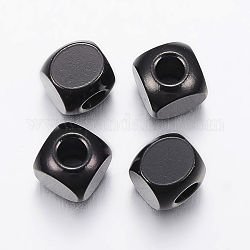 Perles en 304 acier inoxydable, cube, électrophorèse noir, 6x6x6mm, Trou: 3mm