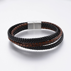 Bracelets multi-rangs avec cordon en cuir, avec fermoirs magnétiques en 304 acier inoxydable, couleur mixte, 8-5/8 pouce (22 cm), 4~23mm