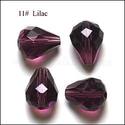 Perles d'imitation cristal autrichien, grade AAA, facette, goutte , violet, 6x8mm, Trou: 0.7~0.9mm