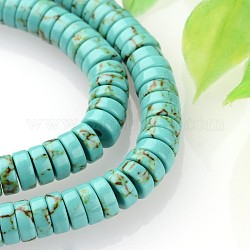 Teints perles synthétiques turquoise brins, perles heishi, Plat rond / disque, turquoise, 3x8mm, Trou: 1mm, Environ 143 pcs/chapelet, 15.7 pouce
