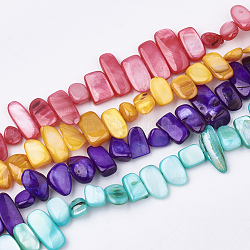 Freshwater Shell Beads Strands, Dyed, Nuggets, Mixed Color, 6~25x4~14x3~7mm, Hole: 1mm, about 96~100pcs/strand, 31.4 inch