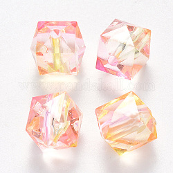 Perle acriliche crackle verniciate a spruzzo trasparente, Two Tone, poligono, perla rosa, 7.5x8x8mm, Foro: 1.8 mm, 100pcs/scatola