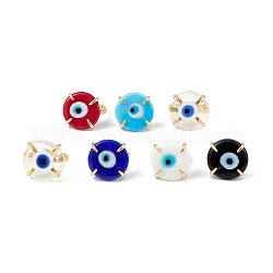 Lampwork Evil Eye Open Cuff Ring, Golden Brass Lucky Jewelry for Women, Lead Free & Cadmium Free, Mixed Color, Inner Diameter: 16mm