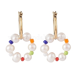Orecchini a cerchio pendenti con perle naturali, orecchini ad anello per donna, oro, colorato, 35mm, ago :0.7mm