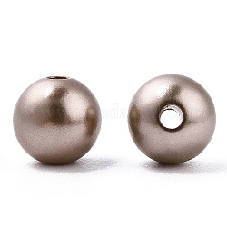 Perles d'imitation en plastique ABS peintes à la bombe, ronde, brun rosé, 8x9.5mm, Trou: 1.8mm, environ 2080 pcs / 500 g
