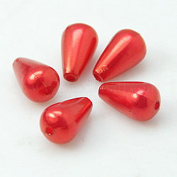 ABS Plastic Imitation Pearl, Drop, Red, 16x10mm, Hole: 1mm, about 600pcs/pound