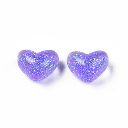 Cabujones acrílicos translúcidos, con polvo del brillo, corazón, azul pizarra medio, 14x18x12mm