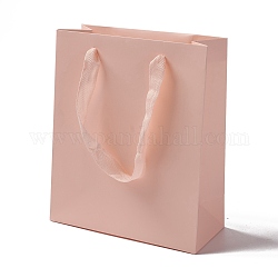 クラフト紙袋  リボンハンドル付き  ギフトバッグ  ショッピングバッグ  長方形  ピンク  22.7x19x8.7cm;折り：22.7x19x0.4cm