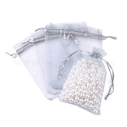 Organza Gift Bags with Drawstring, Jewelry Pouches, Wedding Party Christmas Favor Gift Bags, Light Grey, 15x10cm
