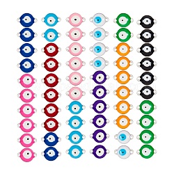 304 Verbindungsstecker aus Edelstahl, mit Emaille, flach rund mit bösen Blick, Mischfarbe, 9.5x6x3.5 mm, Bohrung: 1.2 mm, 10 Farben, 6 Stück / Farbe, 60 Stück / Karton