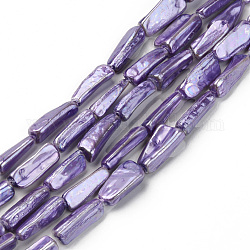 Brins de perles de coquille d'eau douce naturelles peintes par pulvérisation, tessons shell, bâton de pépite, support violet, 15~20x5~13x3~10mm, Trou: 0.8mm, Environ 23 pcs/chapelet, 15.35 pouce ~ 17.32 pouces (39~44 cm)