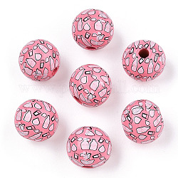 Perles en bois schima imprimées, ronde avec motif biberon, rose chaud, 16x14.5mm, Trou: 3.8mm